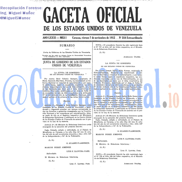 Gaceta Oficial 356 del 7 Noviembre 1952