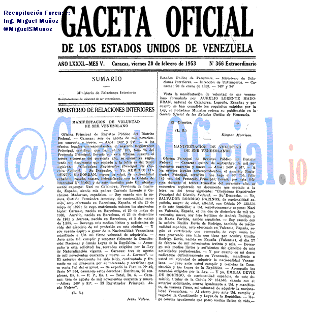 Gaceta Oficial 366 del 20 Febrero 1953