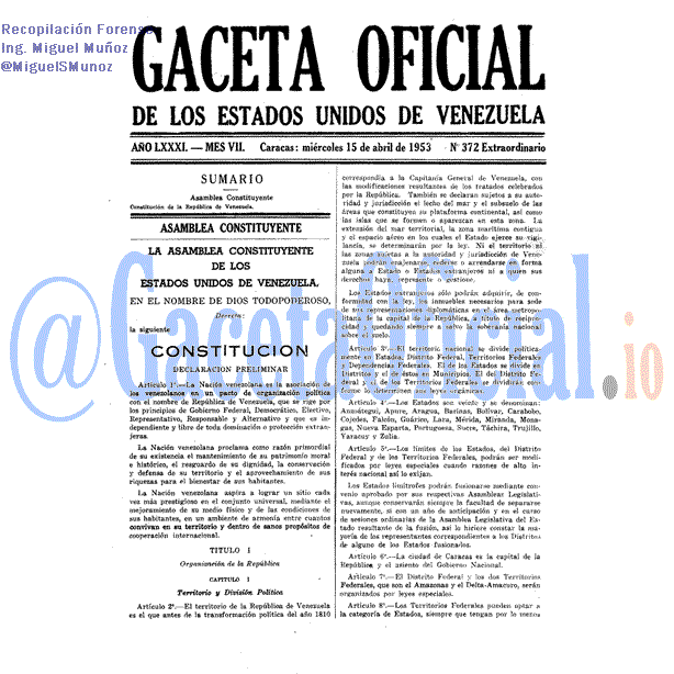 Gaceta Oficial 372 del 15 Abril 1953