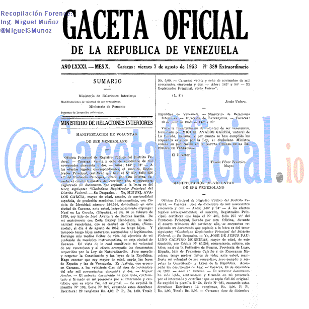 Gaceta Oficial 389 del 7 Agosto 1953
