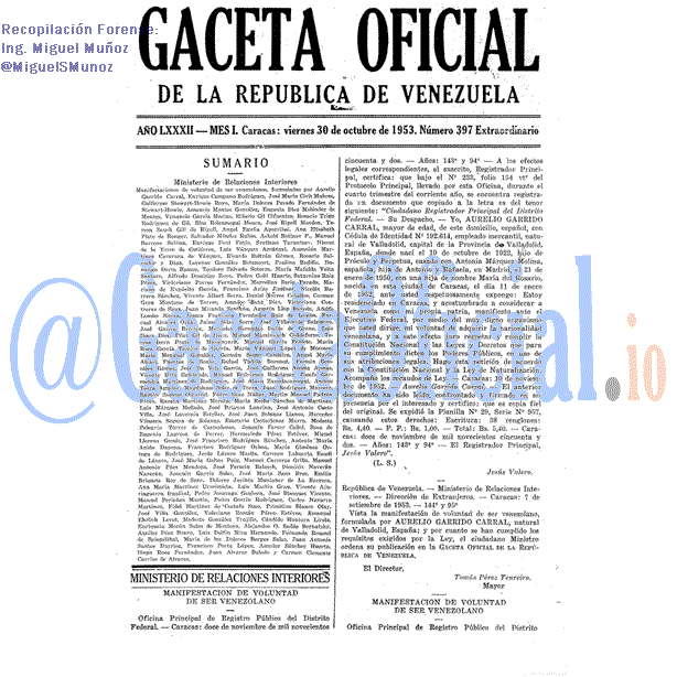 Gaceta Oficial 397 del 30 Octubre 1953