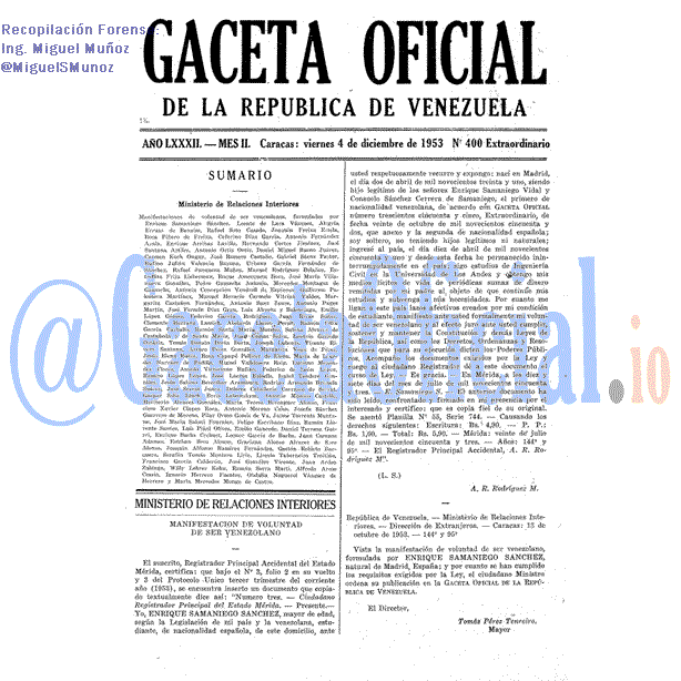 Gaceta Oficial 400 del 4 Diciembre 1953