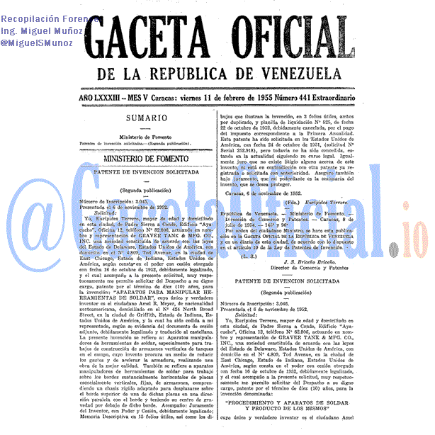 Gaceta Oficial 441 del 11 Febrero 1955