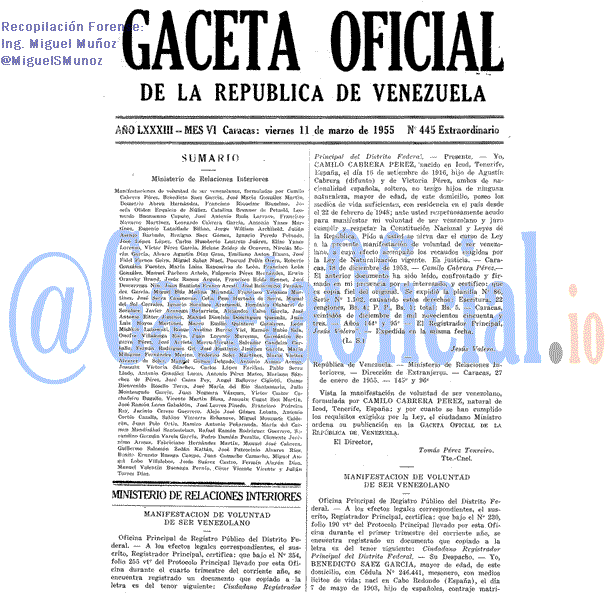 Gaceta Oficial 445 del 11 Marzo 1955