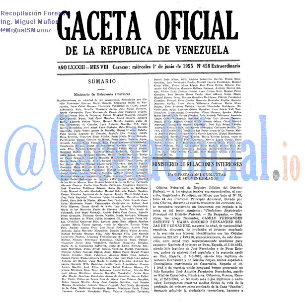Gaceta Oficial 458 del 1 Junio 1955