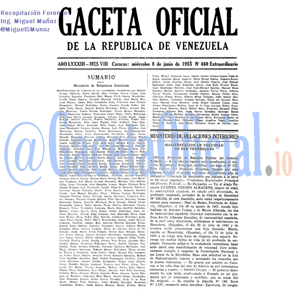 Gaceta Oficial 460 del 8 Junio 1955
