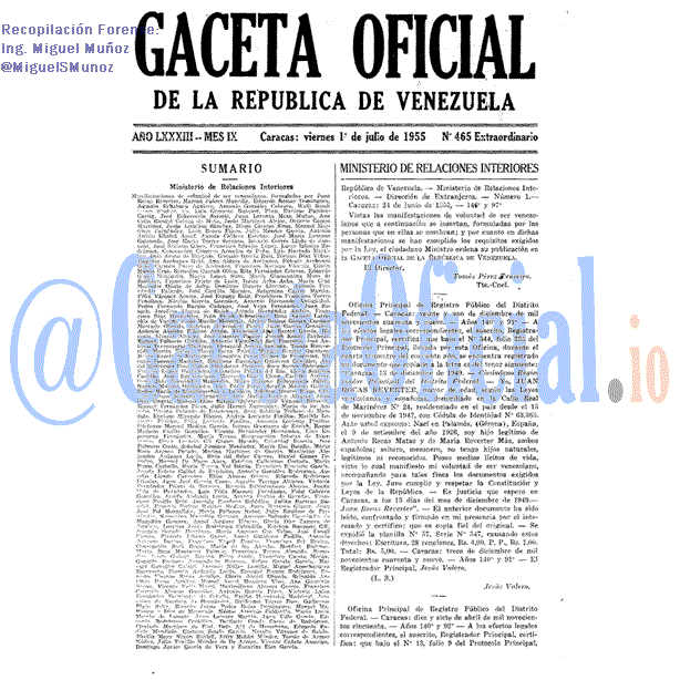 Gaceta Oficial 465 del 1 Julio 1955