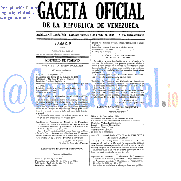 Gaceta Oficial 467 del 5 Agosto 1955