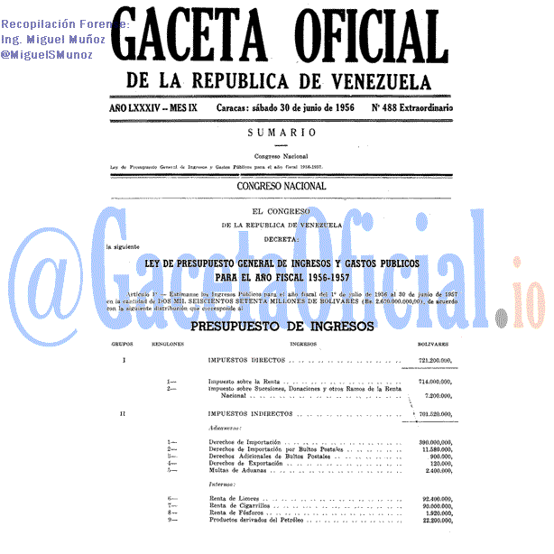 Gaceta Oficial 488 del 30 Junio 1956