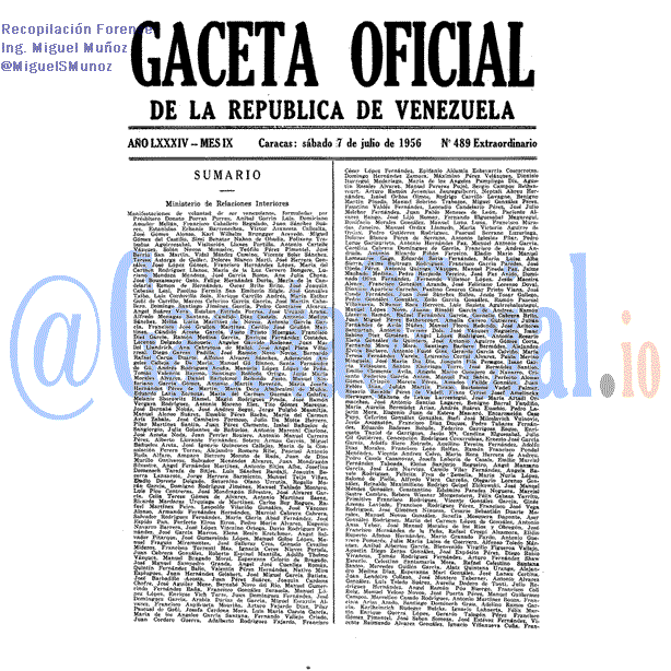 Gaceta Oficial 489 del 7 Julio 1956