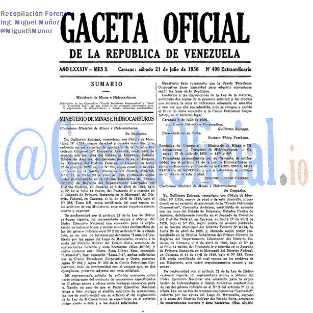 Gaceta Oficial 490 del 21 Julio 1956