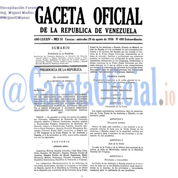 Gaceta Oficial 498 del 29 Agosto 1956