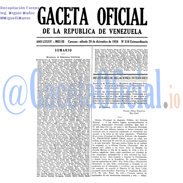 Gaceta Oficial 518 del 29 Diciembre 1956