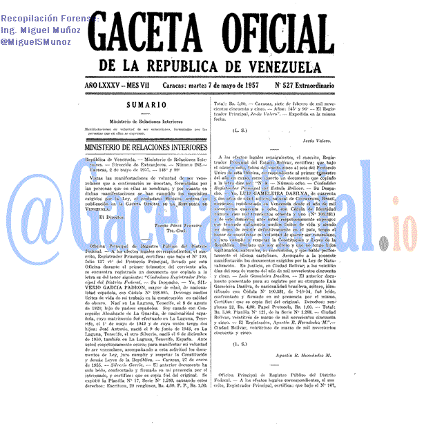 Gaceta Oficial 527 del 7 Mayo 1957