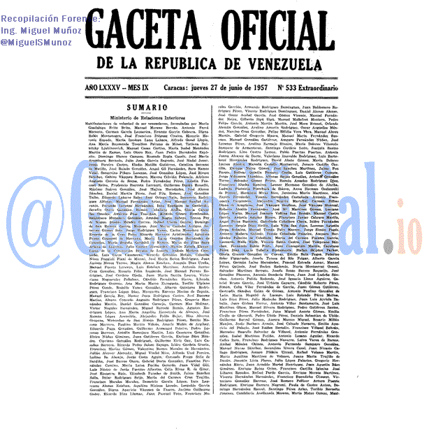Gaceta Oficial 533 del 27 Junio 1957