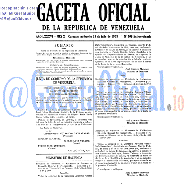 Gaceta Oficial 569 del 23 Julio 1958