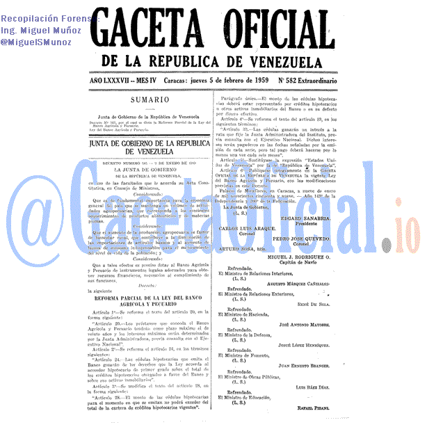 Gaceta Oficial 582 del 5 Febrero 1959