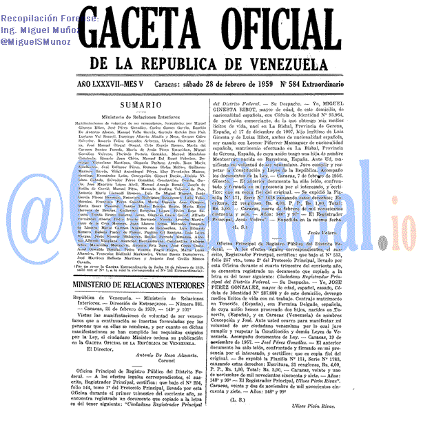 Gaceta Oficial 584 del 28 Febrero 1959