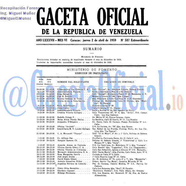 Gaceta Oficial 587 del 2 Abril 1959