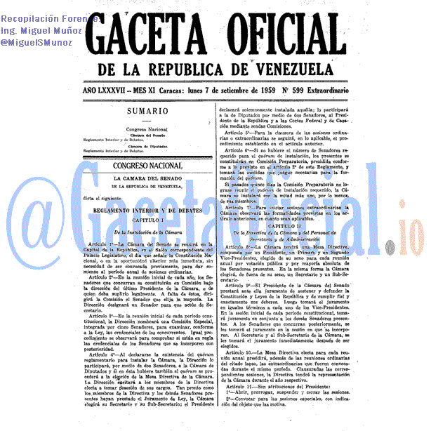 Gaceta Oficial 599 del 7 Septiembre 1959