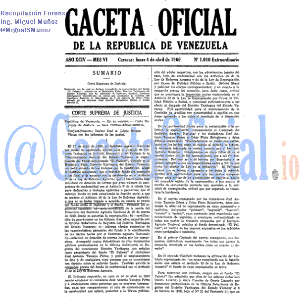 Gaceta Oficial 1010 del 4 Abril 1966