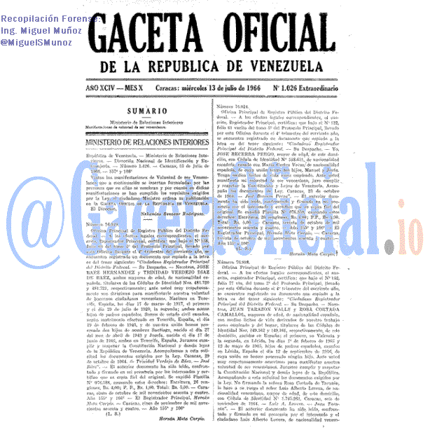 Gaceta Oficial 1026 del 13 Julio 1966