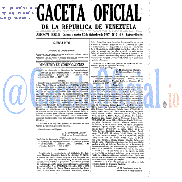 Gaceta Oficial 1169 del 12 Diciembre 1967