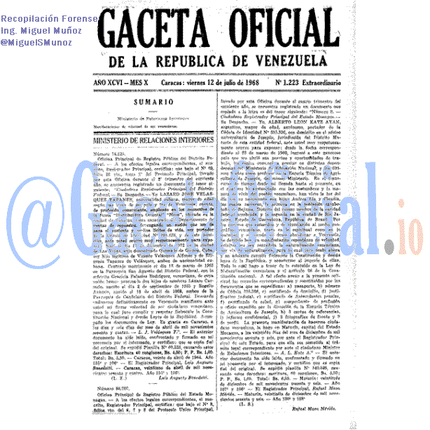Gaceta Oficial 1223 del 12 Julio 1968