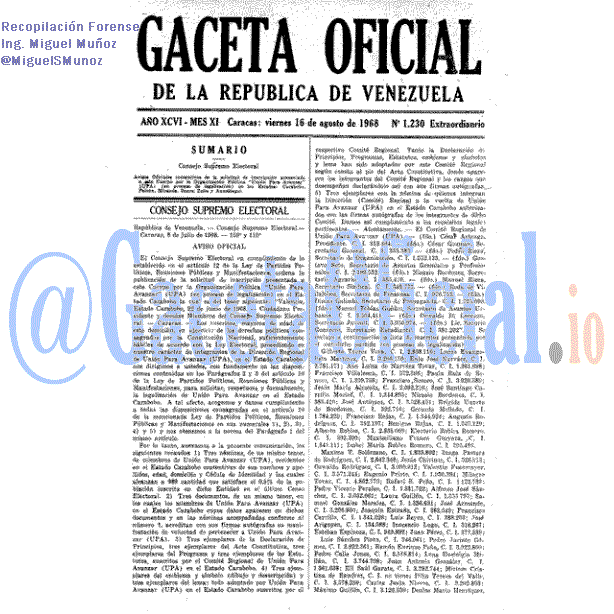 Gaceta Oficial 1230 del 16 Agosto 1968