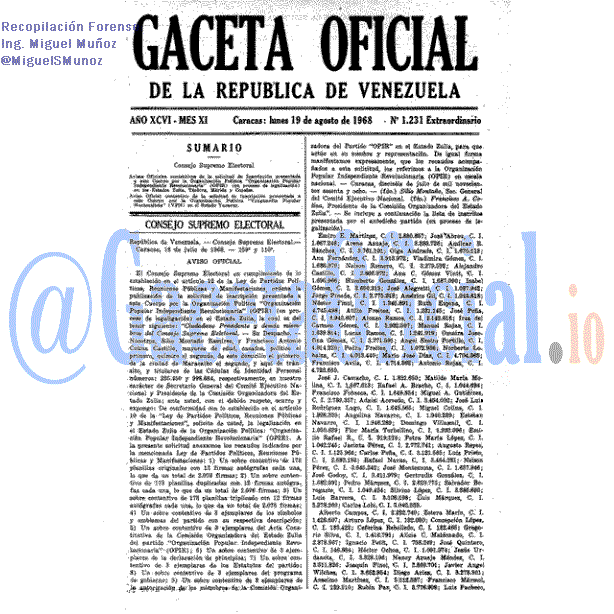 Gaceta Oficial 1231 del 19 Agosto 1968