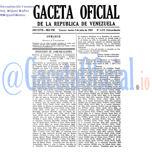 Gaceta Oficial 1312 del 3 Junio 1969