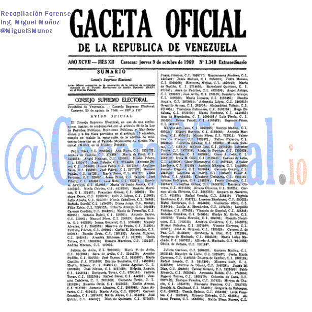 Gaceta Oficial 1340 del 9 Octubre 1969