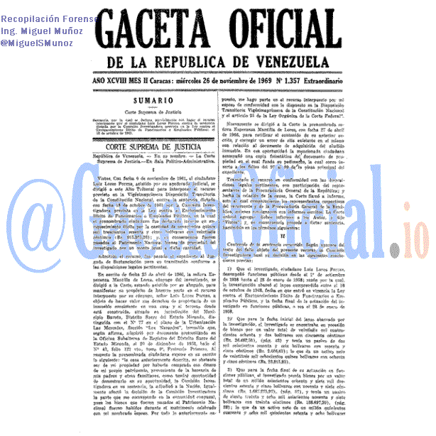 Gaceta Oficial 1357 del 26 Noviembre 1969