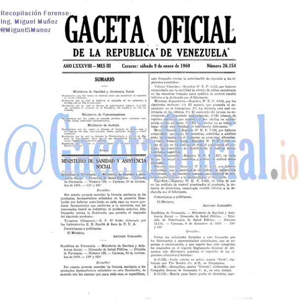 Gaceta Oficial 26154 del 9 Enero 1960