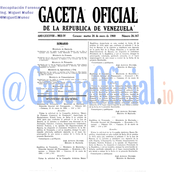 Gaceta Oficial 26167 del 26 Enero 1960