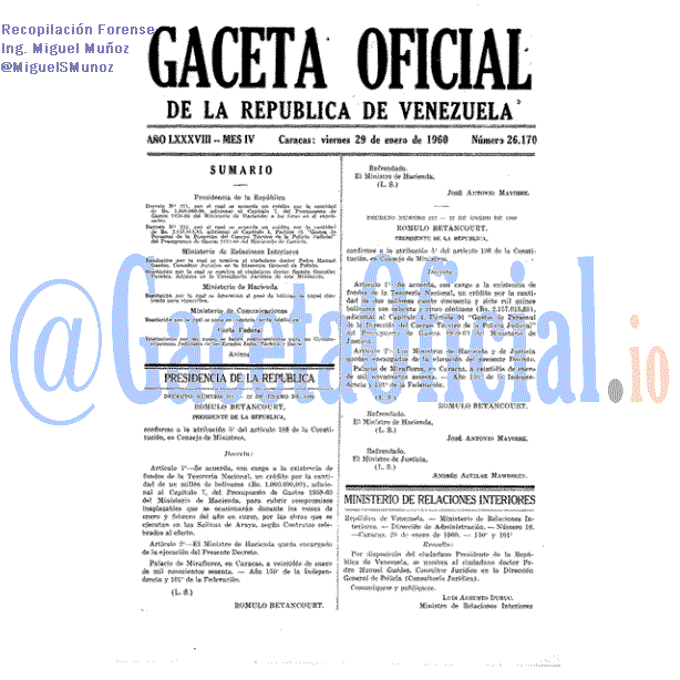 Gaceta Oficial 26170 del 29 Enero 1960