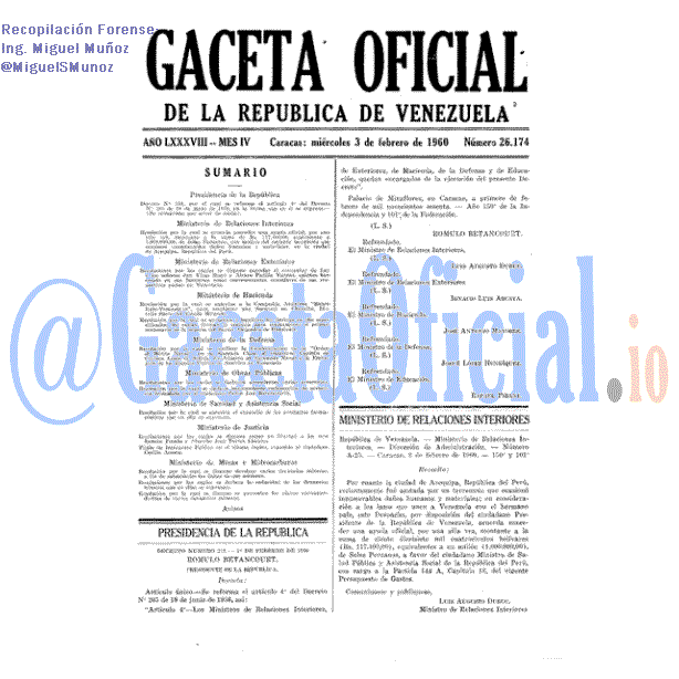 Gaceta Oficial 26174 del 3 Febrero 1960
