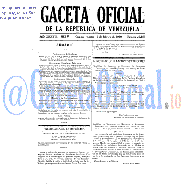 Gaceta Oficial 26185 del 16 Febrero 1960
