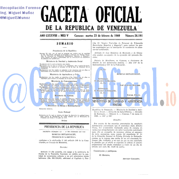 Gaceta Oficial 26191 del 23 Febrero 1960