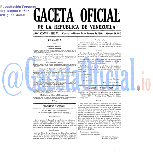 Gaceta Oficial 26192 del 24 Febrero 1960