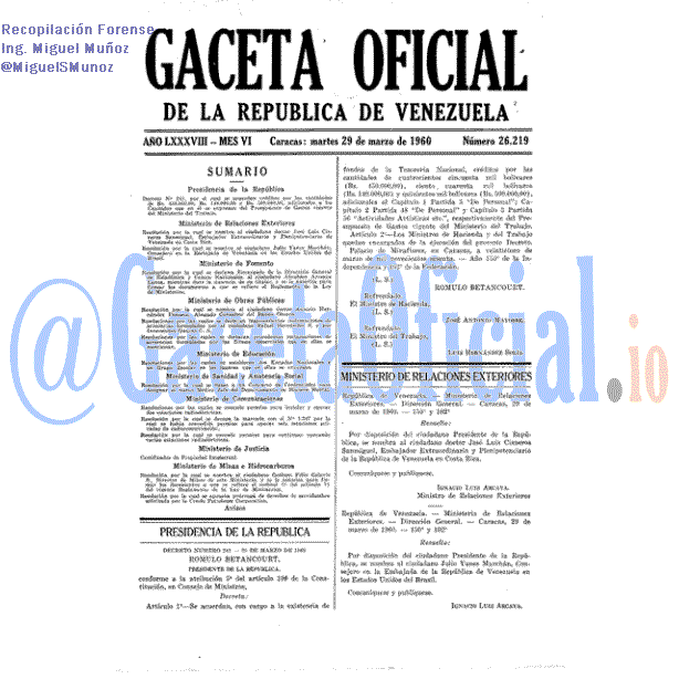 Gaceta Oficial 26219 del 29 Marzo 1960