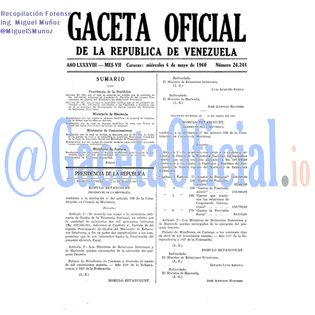 Gaceta Oficial 26244 del 4 Mayo 1960
