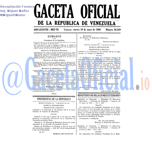 Gaceta Oficial 26249 del 10 Mayo 1960