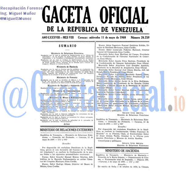 Gaceta Oficial 26250 del 11 Mayo 1960