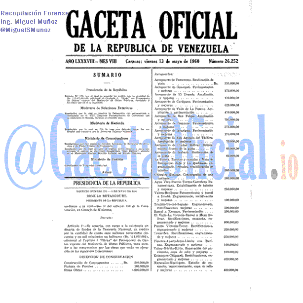 Gaceta Oficial 26252 del 13 Mayo 1960