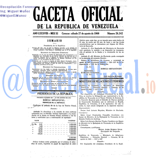 Gaceta Oficial 26342 del 27 Agosto 1960