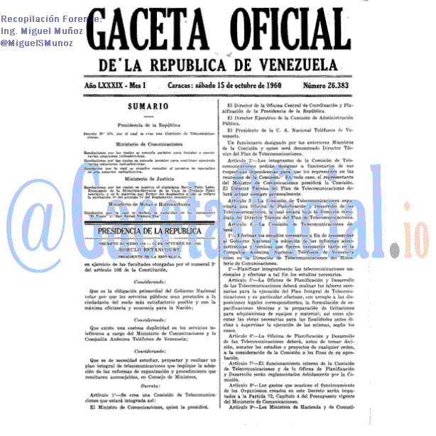 Gaceta Oficial 26383 del 15 Octubre 1960