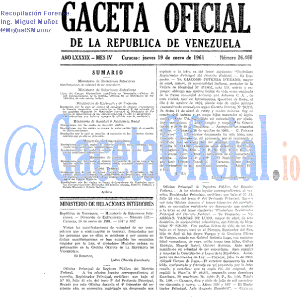 Gaceta Oficial 26460 del 19 Enero 1961