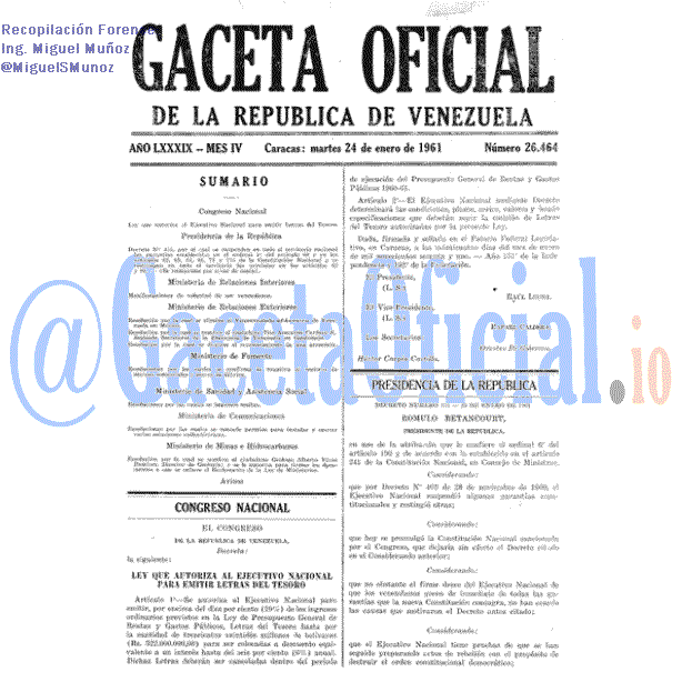 Gaceta Oficial 26464 del 24 Enero 1961