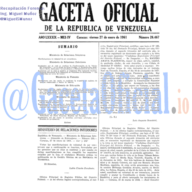 Gaceta Oficial 26467 del 27 Enero 1961